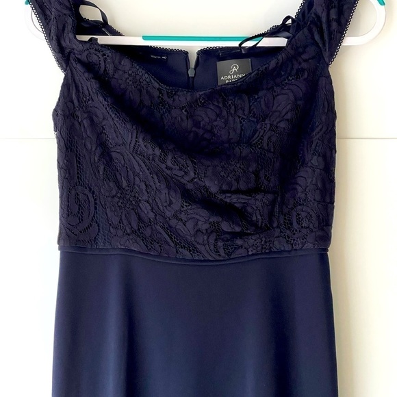 Adrianna Papell Navy Lace Off Shoulder Formal Evening Cocktail Prom Dress, 2 - Picture 2 of 13